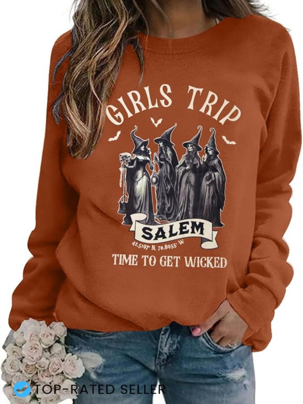 Halloween Witch Graphic Pullover Sweatshirt Spooky Season Girls Trip Salem